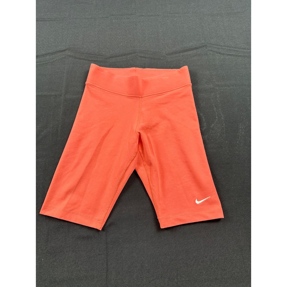 Nike Girls Coral Orange Bike Shorts Swoosh Athletic Activewear Size S